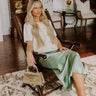 The Adeline High Waist Satin Midi Skirt in Sage Image - 1