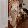 The Adeline High Waist Satin Midi Skirt in Taupe Image - 1