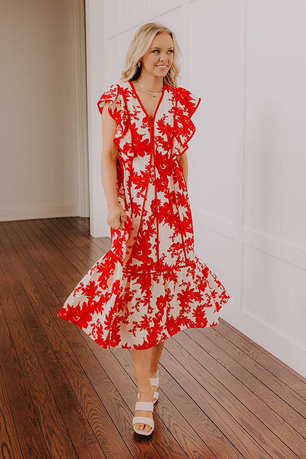 Honey And Hibiscus Floral Midi Dress in Red Image - 1