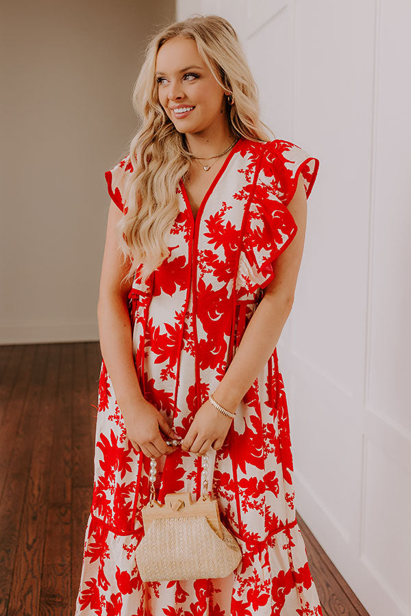 Honey And Hibiscus Floral Midi Dress in Red Image - 2