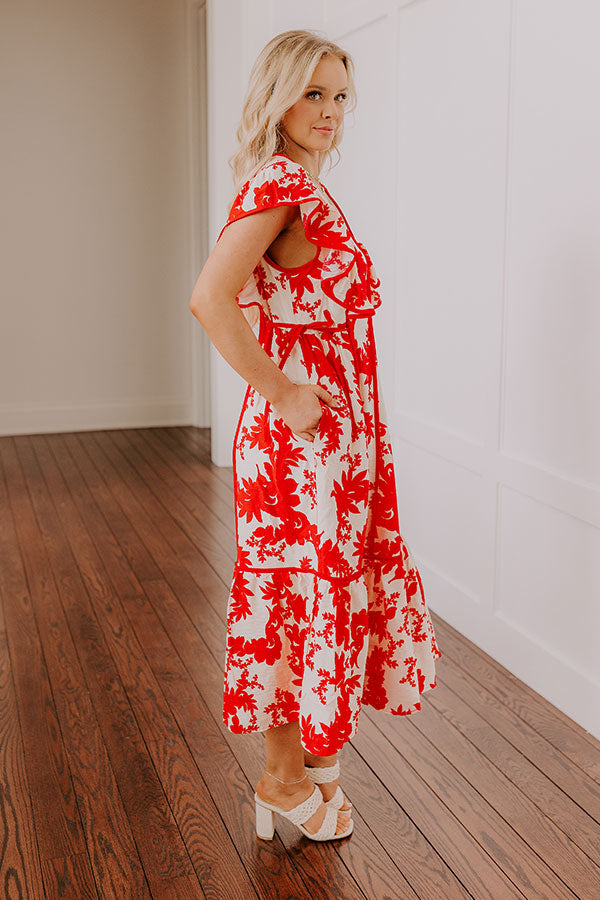 Honey And Hibiscus Floral Midi Dress in Red Image - 3