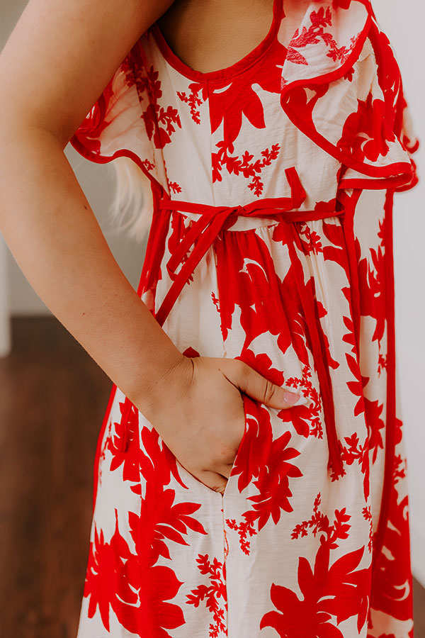 Honey And Hibiscus Floral Midi Dress in Red Image - 4