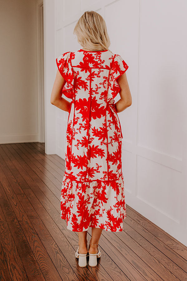 Honey And Hibiscus Floral Midi Dress in Red Image - 5