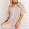 Social Club Chic Pleated Mini Dress in Warm Taupe Image - 1