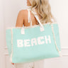Beach Embroidered Canvas Tote in Ocean Wave Image - 1