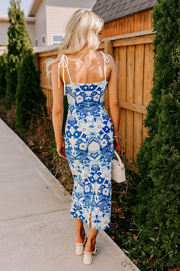OCEAN FLORALS CORAL WOVEN MIDI DRESS