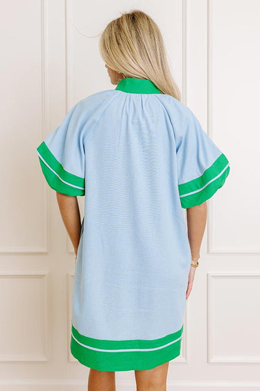 Wenrine Womens Sky Blue 3/4 Lantern Sleeve Babydoll Mini Dress