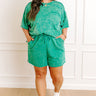 Road Trip Ready High Waist Vintage Wash Shorts in Green Curves Image 1
