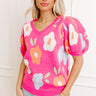Flower Power Knit Sweater Top in Pink Image 1