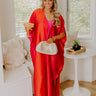 Moonlit Lagoon Satin Caftan Maxi Dress in Red Image 1