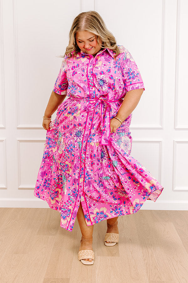 BOMBOM Sunday Brunch Button Down Midi Dress in Magenta