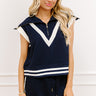 Varsity Vogue Ribbed Quarter Zip Top in Navy Image 1