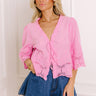 Boho Charm Embroidered Front Tie Top in Pink Image 1