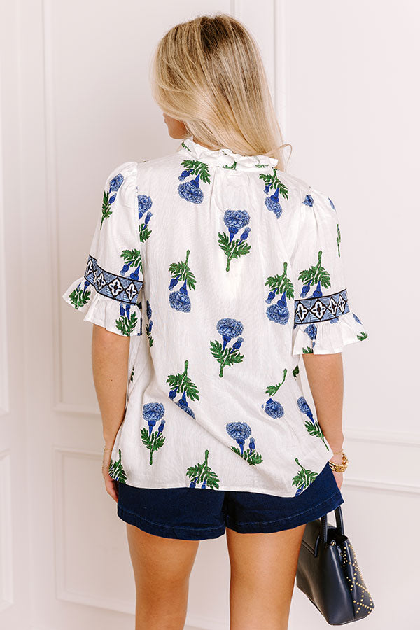 Garden Party Chic Floral Top in Blue Image 3