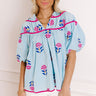 Joyful Bloom Floral Embroidered Top in Sky Blue Image 1