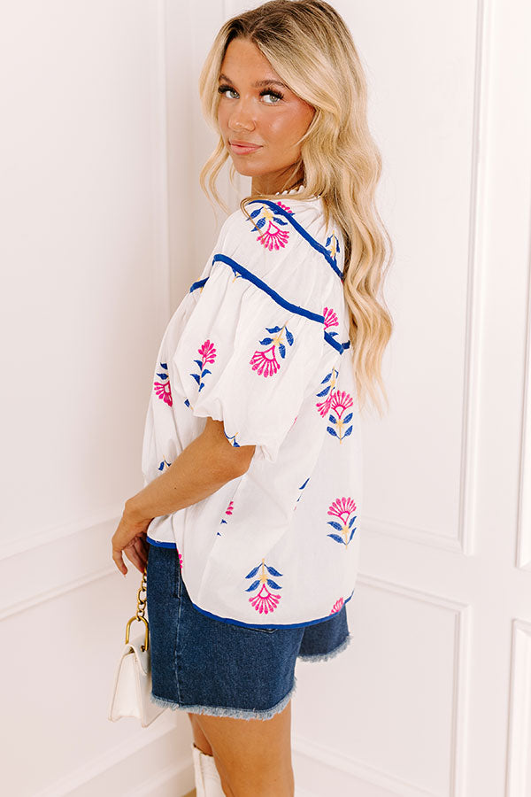 Joyful Bloom Floral Embroidered Top in White Image 3