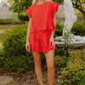 Coastal Muse Gauze High Waist Ruffle Shorts in Red Image 1
