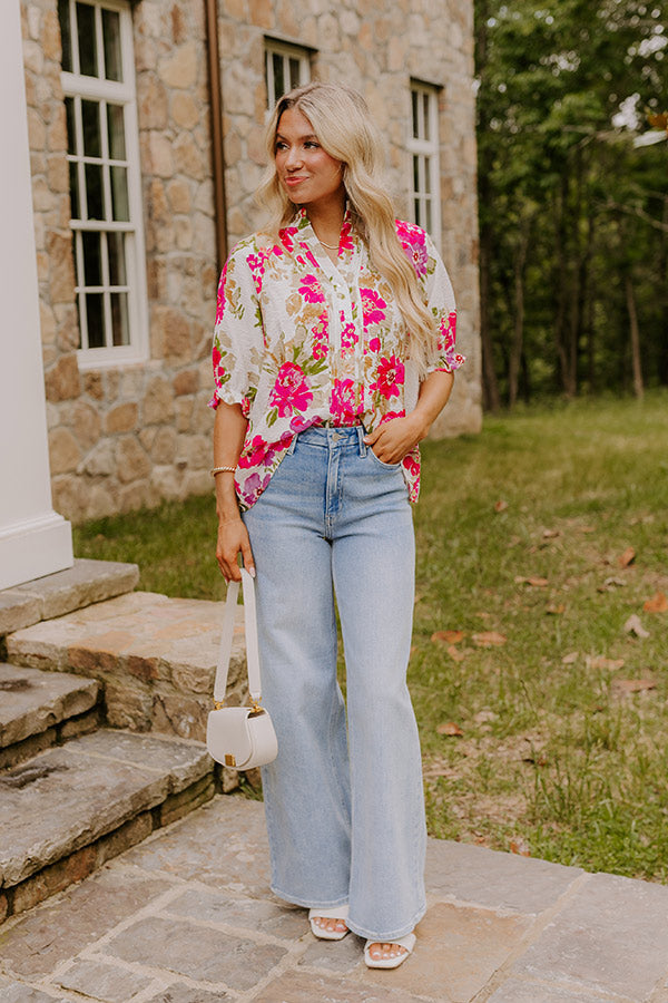 Follow Your Happiness Floral Shift Top In Sky Blue