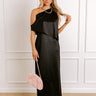 Glamour Girl Satin Midi Dress in Black Image 1