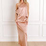 Glamour Girl Satin Midi Dress in Latte Image 1