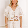 Sicily Stroll Linen-Blend Embroidered Top in Oatmeal Image 1 oatmeal Sicily Stroll Linen-Blend Embroidered Top in Oatmeal 