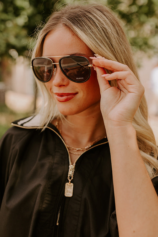 Quay All In Mini Polarized Aviator Sunnies in Black – Impressions