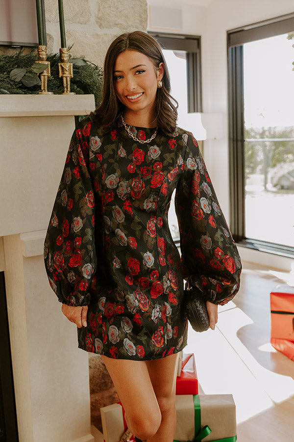 Moonlit Rose Garden Jacquard Mini Dress in Black Image - 3