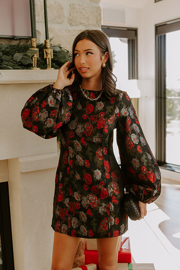 Moonlit Rose Garden Jacquard Mini Dress in Black Image - 1