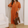 Apple Cider Sippin Jacquard Midi Dress in Rust Image 1