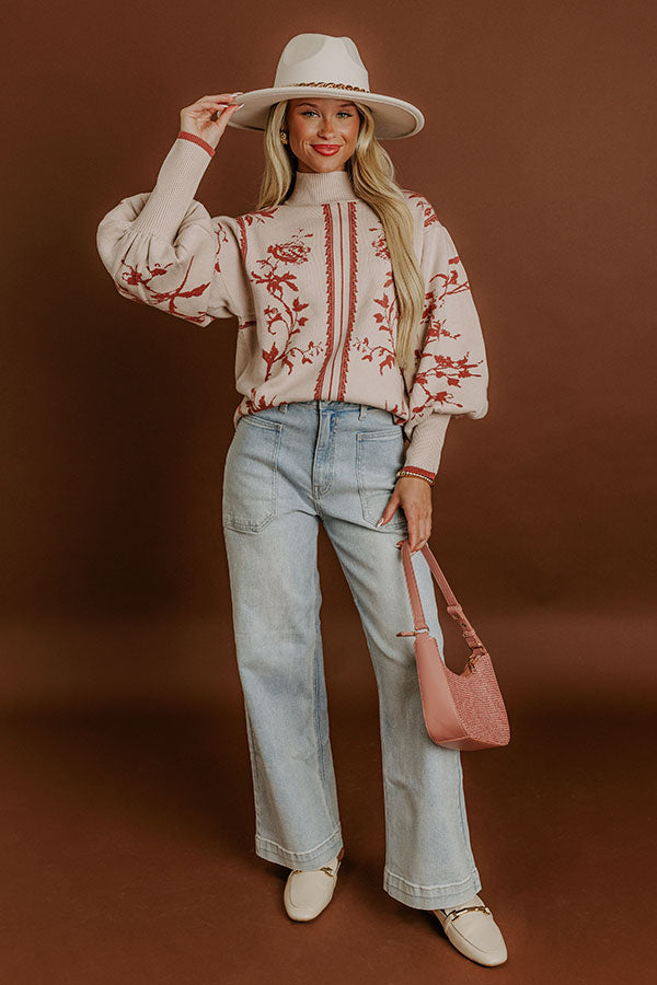 Fifth Avenue Chic Jacquard Knit Sweater Top in Oatmeal Image 2