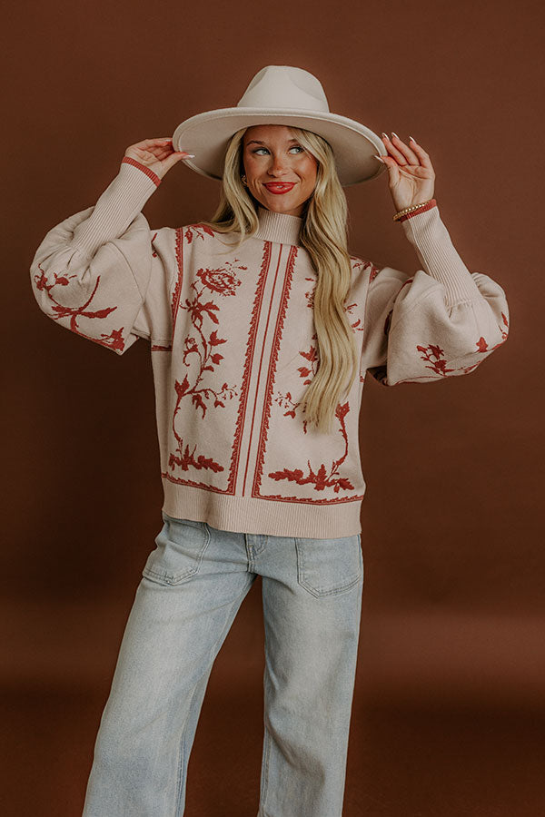 Fifth Avenue Chic Jacquard Knit Sweater Top in Oatmeal Image 3