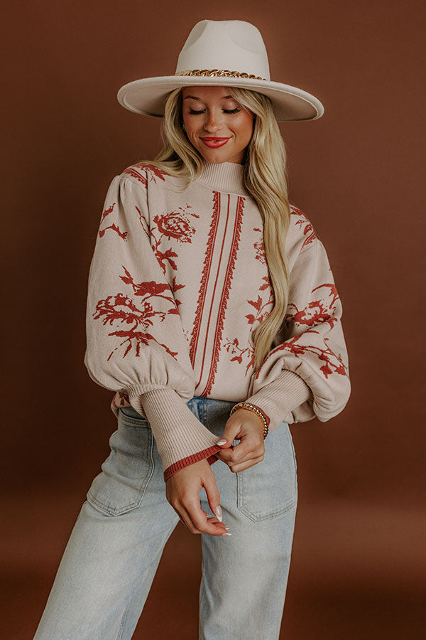 Fifth Avenue Chic Jacquard Knit Sweater Top in Oatmeal Image 1