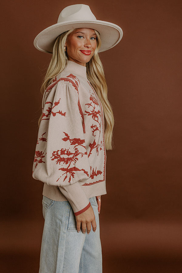 Fifth Avenue Chic Jacquard Knit Sweater Top in Oatmeal Image 4