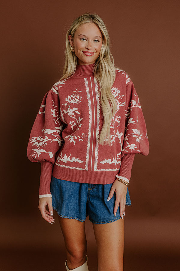 Fifth Avenue Chic Jacquard Knit Sweater Top in Rustic Rose Image 4