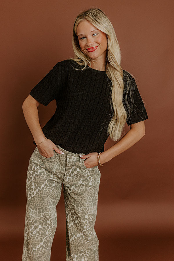 Uptown Charm Cable Knit Top in Black Image 1