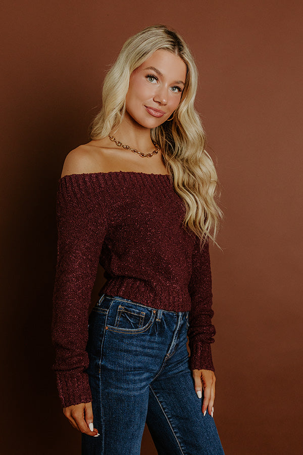 Bistro Charm Off Shoulder Knit Sweater Top in Windsor Wine Image 2