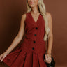 Western Charm Faux Suede Mini Dress in Brick Red Image 1