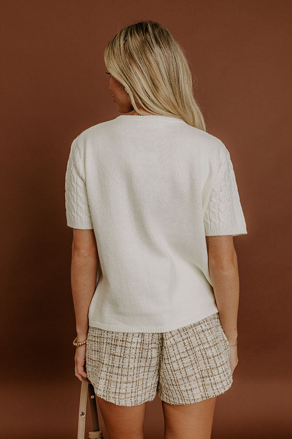 Uptown Charm Cable Knit Top in White Image 5