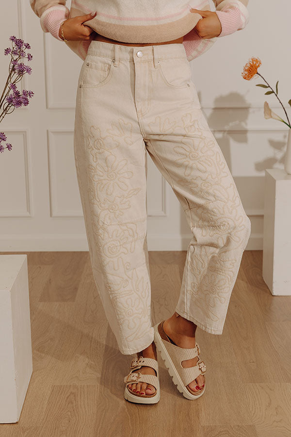The Sunny High Waist Embroidered Barrel Leg Jean Image - 1
