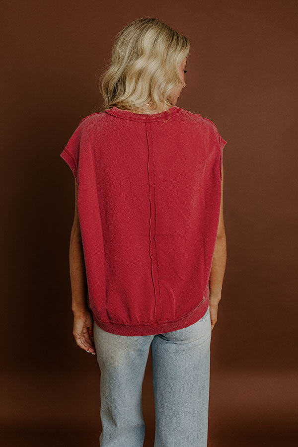 Casual Charm Vintage Wash Top in Red Image 5