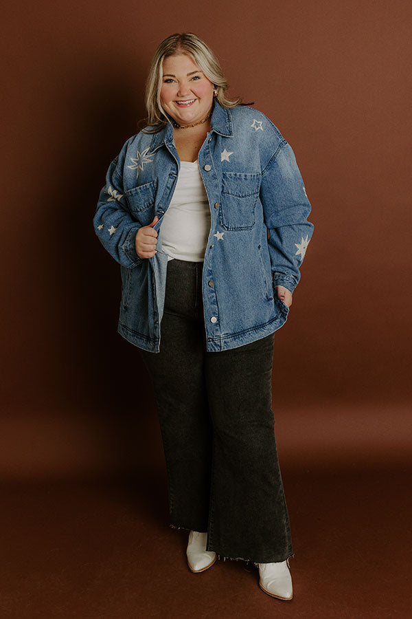 RISEN Starry Oversized Embroidered Denim Jacket Curves RISEN Starry Oversized Embroidered Denim Jacket Curves