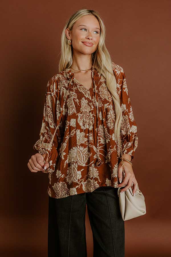 Simply Charming Floral Top in Camel Image 1