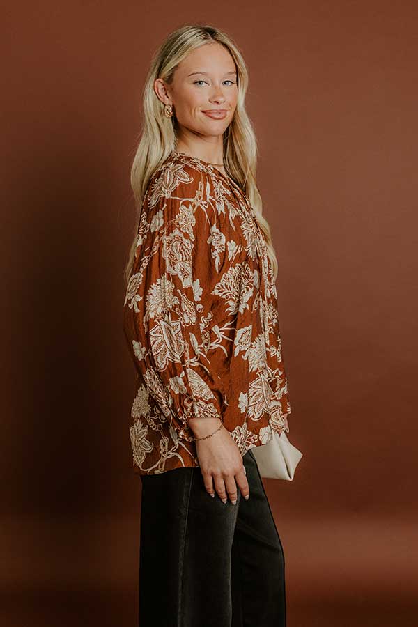 Simply Charming Floral Top in Camel Image 3