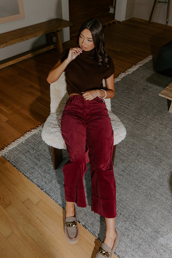 RISEN Kinsley High Waist Corduroy Wide Leg Pants in Wine Image - 1
