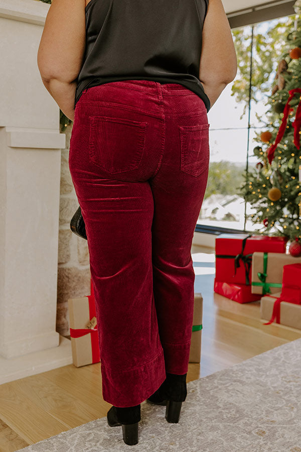 RISEN Kinsley High Waist Corduroy Wide Leg Pants in Wine Curves Image - 3