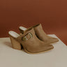 The Dixie Faux Suede Heeled Mule in Taupe Image 1