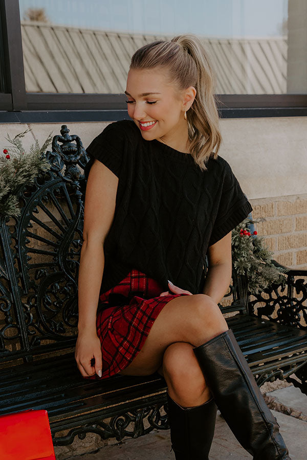 Uptown Ease Cable Knit Sweater Top in Black Image - 1