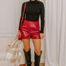 Chic Statement High Waist Faux Leather Shorts in Red Image 1