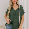 Mimosa Please Satin Button Up Top in Deep Forest Image 1