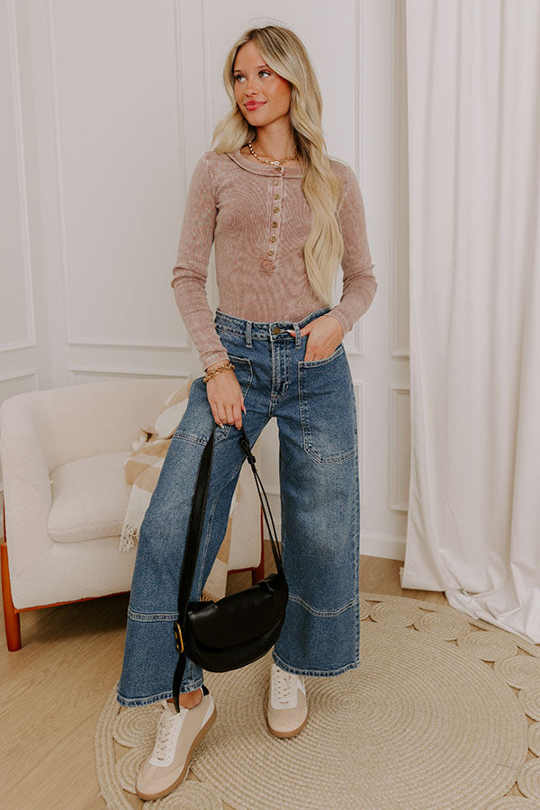 Cool Mornings Vintage Wash Henley Top in Chocolate Image 3